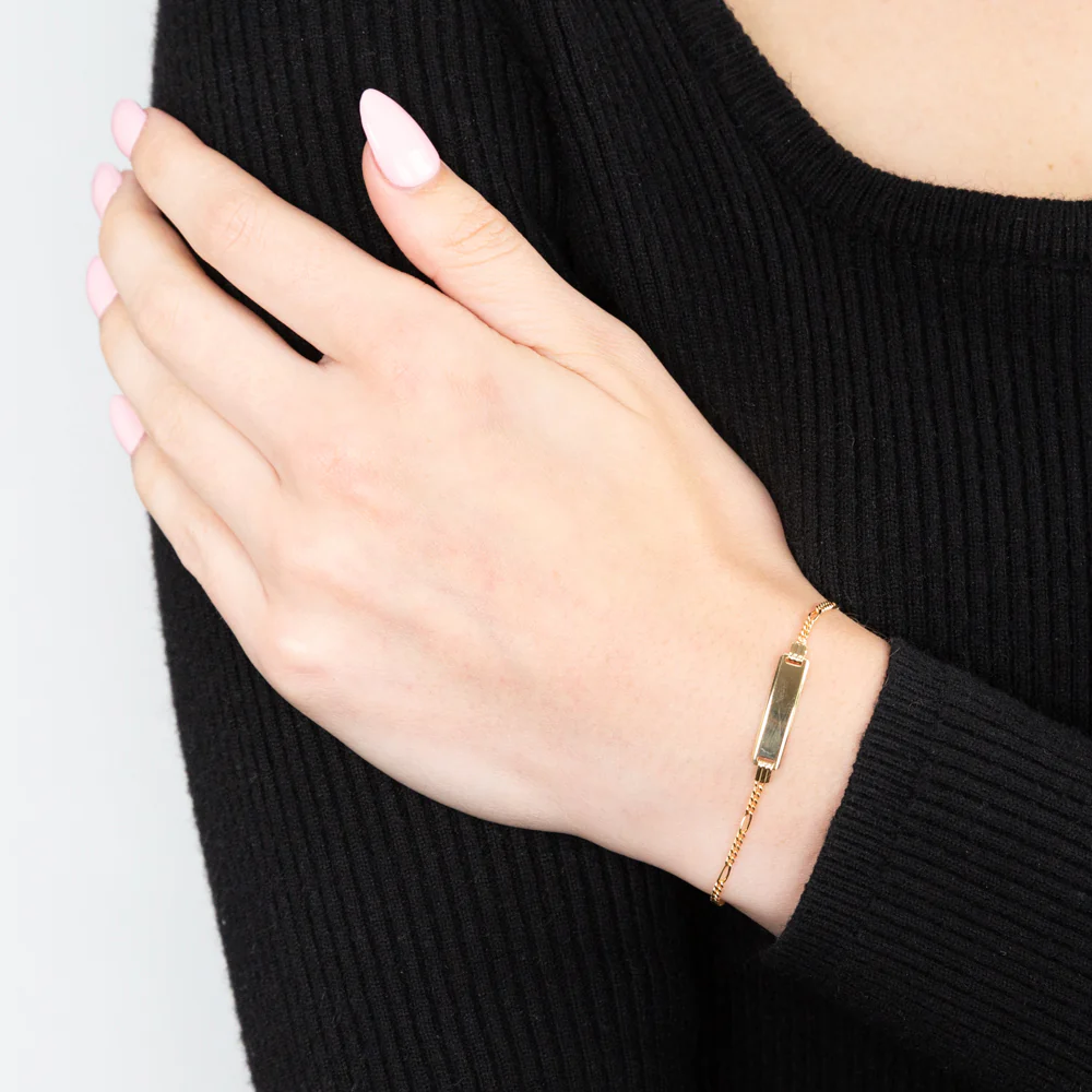 9ct Solid Yellow Gold Figaro 5:1 link with ID 16cm Bracelet - Image 3