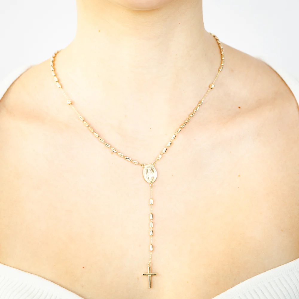 9ct Yellow Gold Cross And Medallion Fancy 50cm Rosary - Image 3