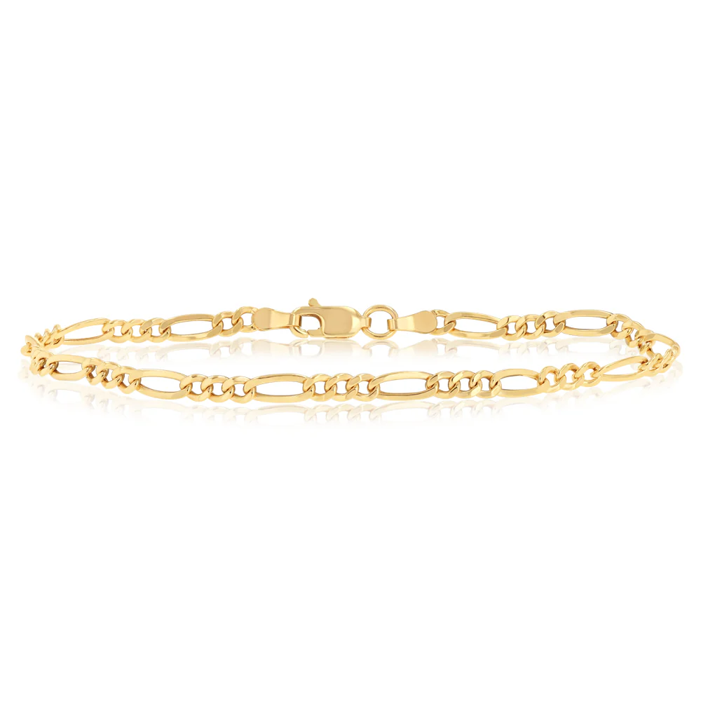 9ct Yellow Gold Figaro Hollow 19cm Bracelet 80Gauge - Image 4