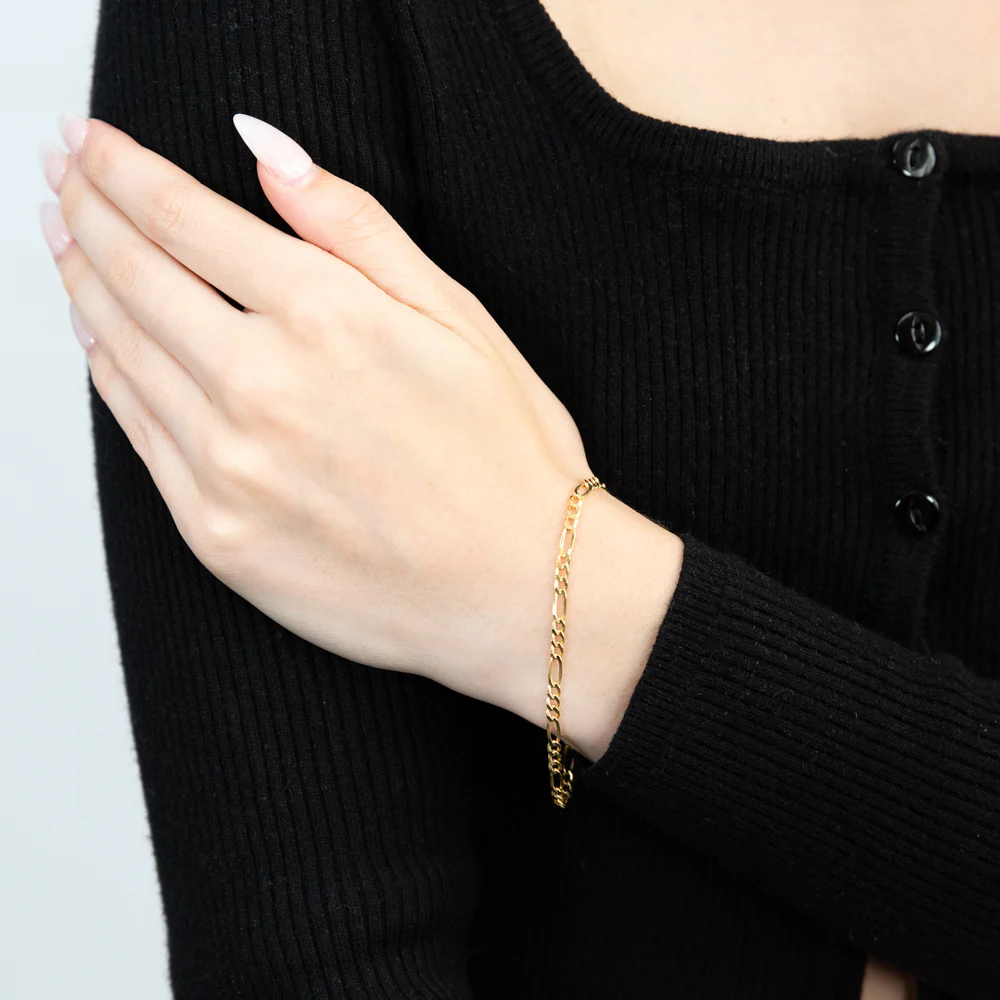 9ct Yellow Gold Figaro Hollow 19cm Bracelet 80Gauge - Image 5