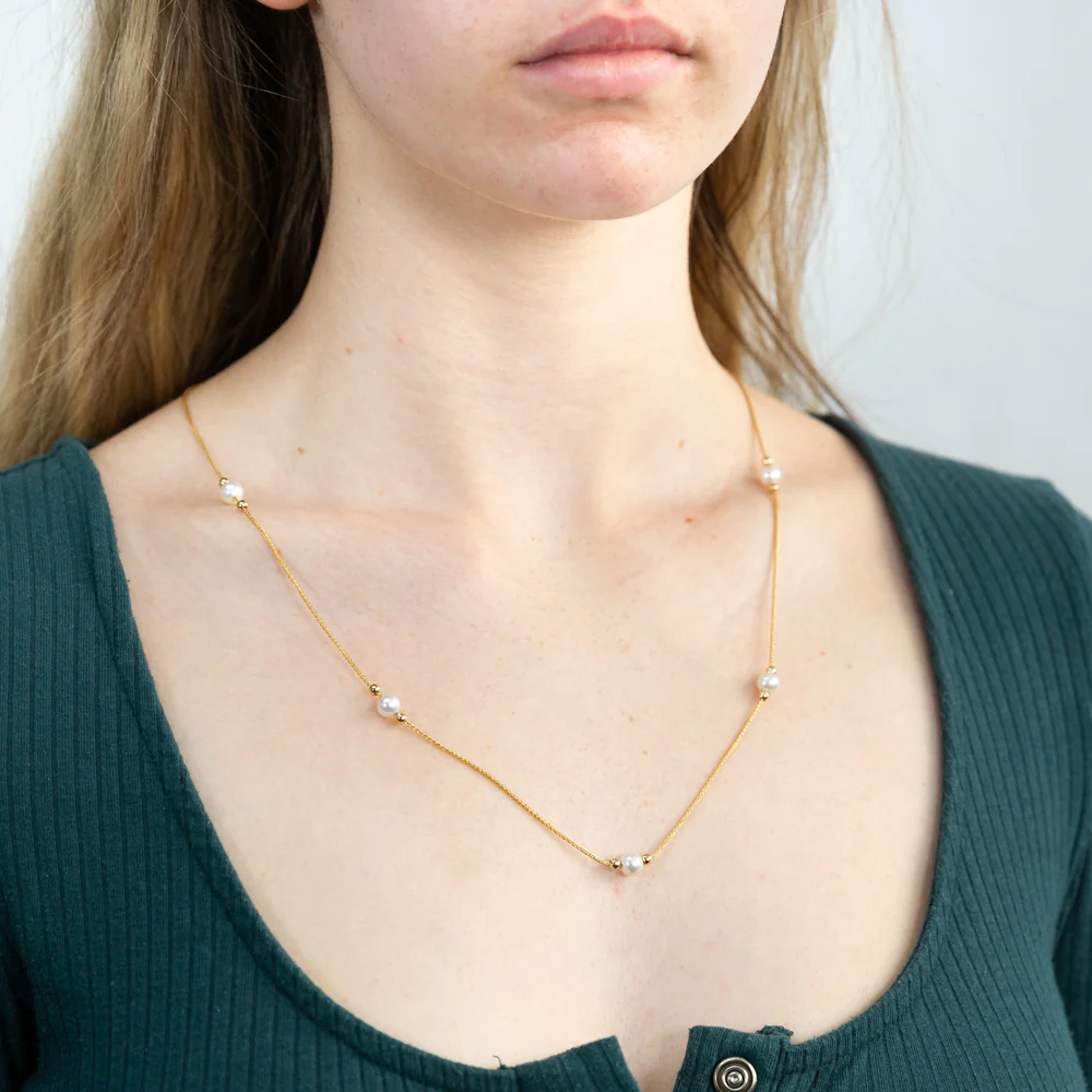 9ct Yellow Gold Silverfilled White Bead On 25 Gauge Wheat 60cm Chain - Image 3