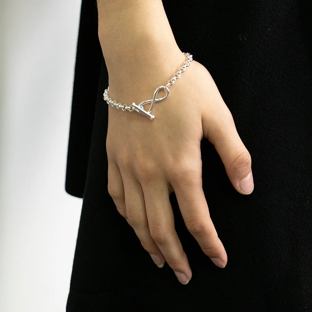 Sterling Silver Belcher Infinity T Bar Bracelet - Image 3